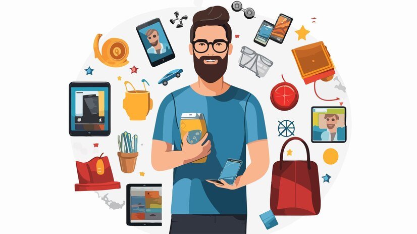 person with set commerce icons isolated design 1138841 33252