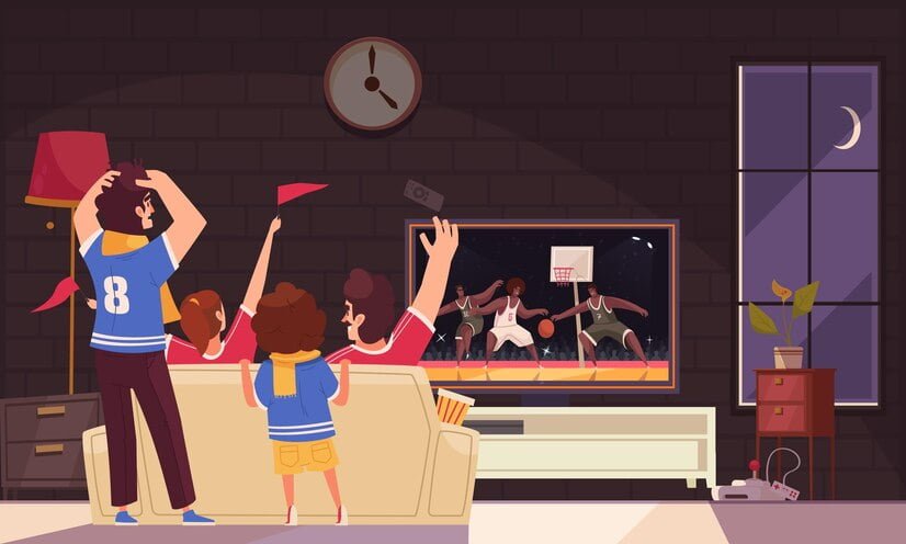 sports fan cartoon composition with family watching basketball game tv vector illustration 1284 81106